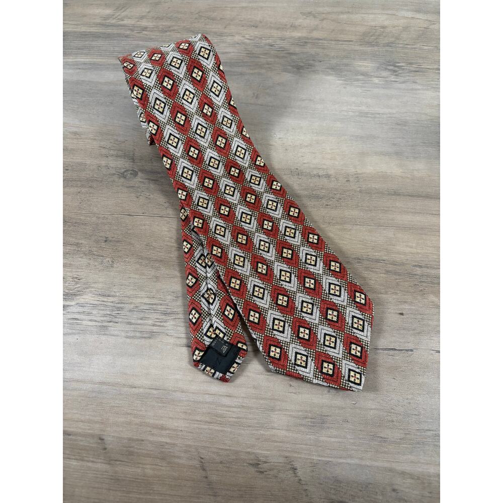 Ermenegildo Zegna Gyometric Shapes Red Gray Silk Men's Necktie‎ Tie EUC